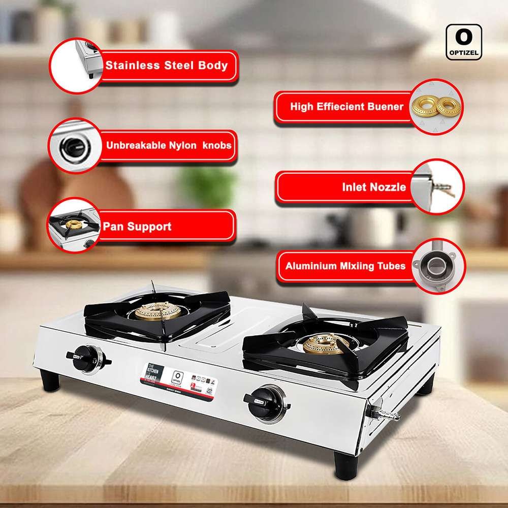OPTIZEL KONYA 2 Burner LPG Gas Stove | Stainless Steel Body | Heavy & Strong Build | Compact Design | 2 Year Warranty | Free Delivery OPTIZEL KONYA 2 Burner LPG Gas Stove | Stainless Steel Body | Heavy & Strong Build | Compact Design | 2 Year Warranty | Free Delivery