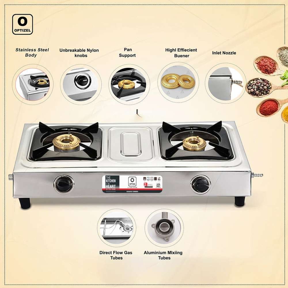 OPTIZEL KONYA 2 Burner LPG Gas Stove | Stainless Steel Body | Heavy & Strong Build | Compact Design | 2 Year Warranty | Free Delivery OPTIZEL KONYA 2 Burner LPG Gas Stove | Stainless Steel Body | Heavy & Strong Build | Compact Design | 2 Year Warranty | Free Delivery