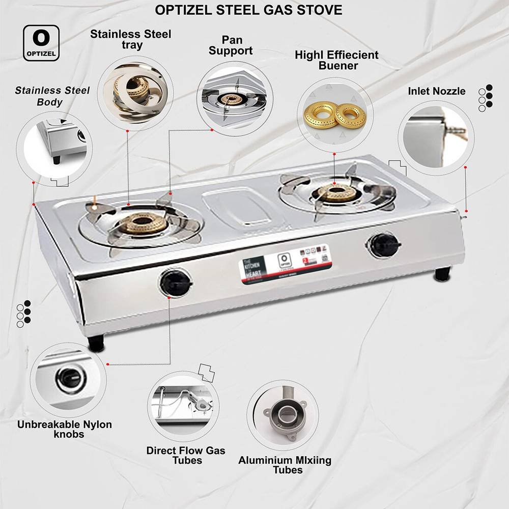 OPTIZEL ADRIA 2 Burner Gas Stove I Stainless Steel Body & PAN Support I Heavy Build I 2 Years Warranty I Free Delivery OPTIZEL ADRIA 2 Burner Gas Stove I Stainless Steel Body & PAN Support I Heavy Build I 2 Years Warranty I Free Delivery